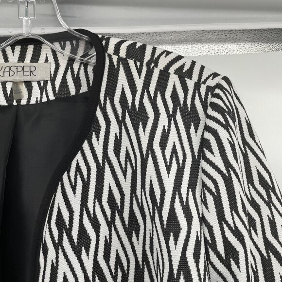 Kasper Womens Open Front Blazer Black/White Print Size 14 Lined - Picture 4 of 9